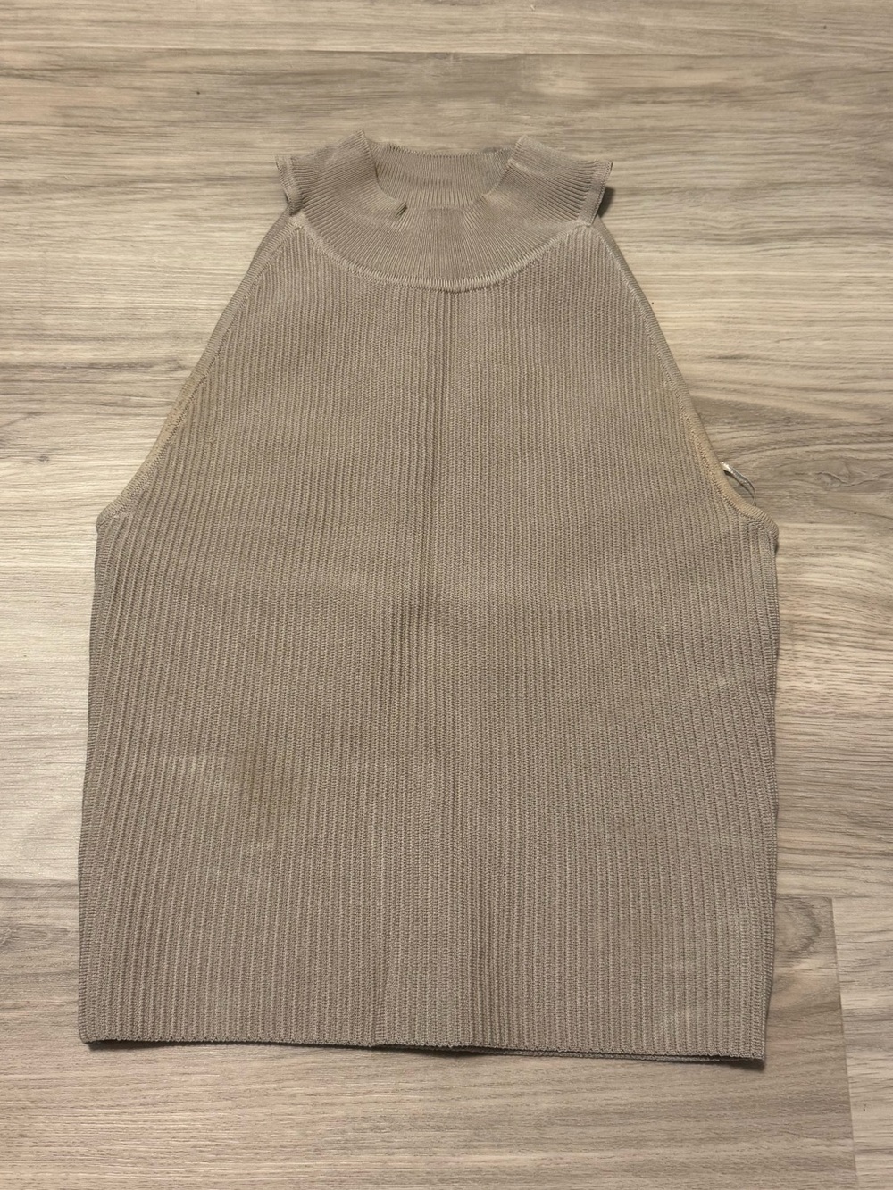 Sleeveless Ribbed High-Neck Sweater Tank - Taupe